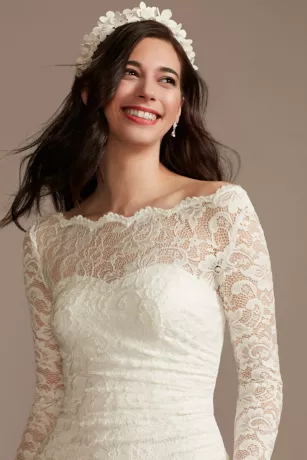 Stretch Lace Long Sleeve Sheath Wedding Dress 5 Stretch Lace Long Sleeve Sheath Wedding Dress - Image 3