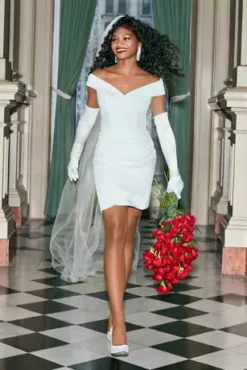 Short Off Shoulder Cuff Neckline Crepe Dress -Blissful Brides Shop SDWG0978 2 PDP Crop JUNE15 1920x2880