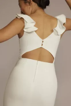 V-Neck Ruffle Short Dress With Open Back -Blissful Brides Shop SDWG0997 SOFTWHITE DBSTU PROD3 0136