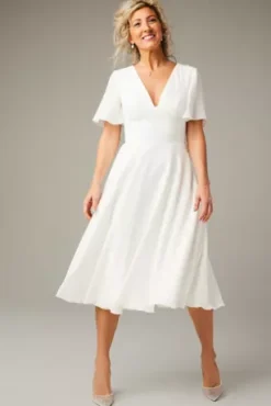Chiffon Flutter Sleeve Midi-Length Dress -Blissful Brides Shop SDWG1047 PDP Crop FEB9 1920x2880