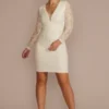 Long Sleeve Illusion V-Neck Short Dress -Blissful Brides Shop SDWG1058 SOFTWHITE DBSTU PROD1 V2 001