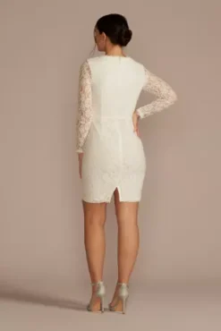 Long Sleeve Illusion V-Neck Short Dress -Blissful Brides Shop SDWG1058 SOFTWHITE DBSTU PROD1 V2 113