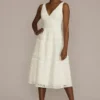 Midi-Length Lace V-Neck Dress With Banded Trim -Blissful Brides Shop SDWG1083 IVORY DBSTU PROD1 079