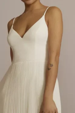 Pleated Spaghetti Strap A-Line Wedding Dress -Blissful Brides Shop SDWG1088 IVORY DBSTU PROD3 097