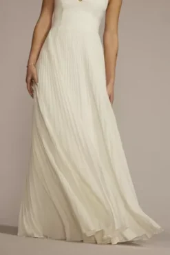 Pleated Spaghetti Strap A-Line Wedding Dress -Blissful Brides Shop SDWG1088 IVORY DBSTU PROD3 136