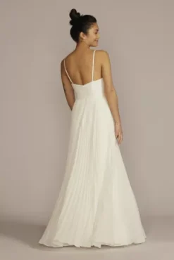 Pleated Spaghetti Strap A-Line Wedding Dress -Blissful Brides Shop SDWG1088 IVORY DBSTU PROD3 210