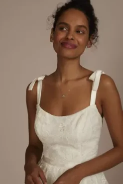 Floral Lace Midi Dress With Silk Tie Straps -Blissful Brides Shop SDWG1094 SOFTWHITE DBSTU PROD5 052