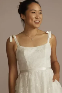 Floral Lace Midi Dress With Silk Tie Straps -Blissful Brides Shop SDWG1094 SOFTWHITE DBSTU PROD7 V2 104