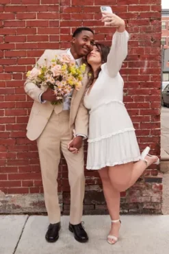 Ruffled Charmeuse V-Neck Long Sleeve Mini Dress -Blissful Brides Shop SDWG1103 2 PDP Crop JAN19 1920x2880