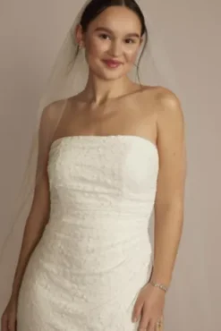 Allover Lace Strapless Sheath Wedding Dress -Blissful Brides Shop SDWG1119 SOFTWHITE DBSTU PROD1 072