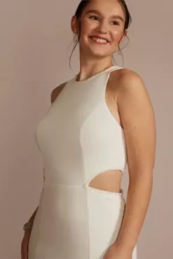 Beaded Crepe Cutout Sheath Wedding Dress -Blissful Brides Shop SDWG1120 SOFTWHITE DBSTU PROD1 104