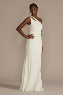 One-Shoulder Stretch Crepe Sheath Wedding Dress