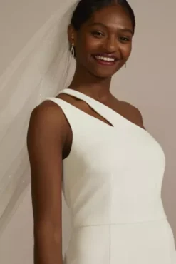 One-Shoulder Stretch Crepe Sheath Wedding Dress -Blissful Brides Shop SDWG1123 SOFTWHITE DBSTU PROD10 2214