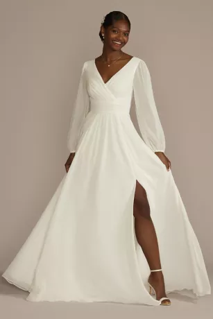 Long Billow Sleeve Chiffon A-Line Wedding Dress 3 Long Billow Sleeve Chiffon A-Line Wedding Dress
