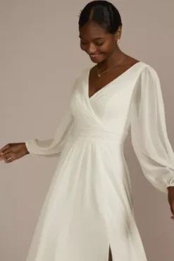 Long Billow Sleeve Chiffon A-Line Wedding Dress 10 Long Billow Sleeve Chiffon A-Line Wedding Dress -Blissful Brides Shop SDWG1126 IVORY DBSTU PROD10 1156