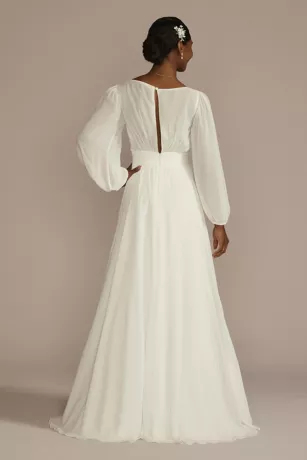 Long Billow Sleeve Chiffon A-Line Wedding Dress 4 Long Billow Sleeve Chiffon A-Line Wedding Dress - Image 2