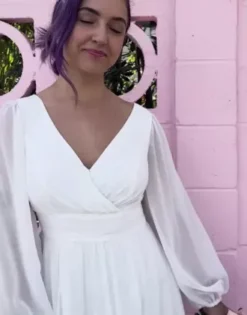 Long Billow Sleeve Chiffon A-Line Wedding Dress 11 Long Billow Sleeve Chiffon A-Line Wedding Dress -Blissful Brides Shop SDWG1126 PDP