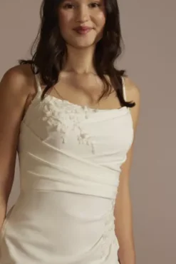 3D Floral Lace Applique Crepe Mini Dress -Blissful Brides Shop SDWG1132 SOFTWHITE DBSTU PROD2 078