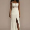 Illusion Corset Crepe Sheath Wedding Dress -Blissful Brides Shop SDWG1150 SOFTWHITE DBSTU PROD2 021