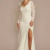 Long Sleeve Lace Scoop Back Sheath Wedding Dress -Blissful Brides Shop SDWG1172 IVORY DBSTU PROD1 049