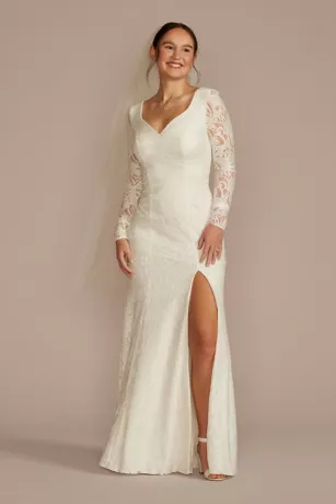 Long Sleeve Lace Scoop Back Sheath Wedding Dress 3 Long Sleeve Lace Scoop Back Sheath Wedding Dress