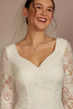 Long Sleeve Lace Scoop Back Sheath Wedding Dress 8 Long Sleeve Lace Scoop Back Sheath Wedding Dress -Blissful Brides Shop SDWG1172 IVORY DBSTU PROD1 062