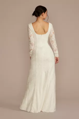 Long Sleeve Lace Scoop Back Sheath Wedding Dress 4 Long Sleeve Lace Scoop Back Sheath Wedding Dress - Image 2