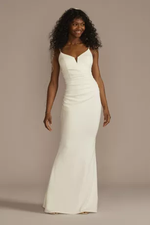 Ruched V-Neck Spaghetti Strap Sheath Wedding Dress 3 Ruched V-Neck Spaghetti Strap Sheath Wedding Dress