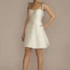 Short Jacquard A-Line Dress With Removable Straps -Blissful Brides Shop SDWG1177 SOFTWHITE DBSTU PROD3 049