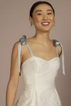Short Jacquard A-Line Dress With Removable Straps -Blissful Brides Shop SDWG1177 SOFTWHITE DBSTU PROD3 106