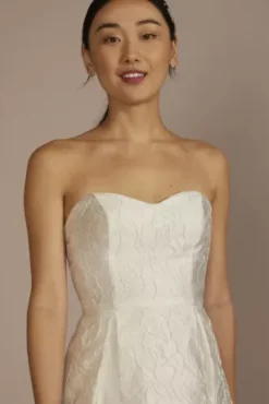 Short Jacquard A-Line Dress With Removable Straps -Blissful Brides Shop SDWG1177 SOFTWHITE DBSTU PROD3 186