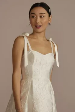 Short Jacquard A-Line Dress With Removable Straps -Blissful Brides Shop SDWG1177 SOFTWHITE DBSTU PROD3 200