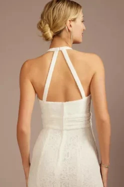 Allover Lace Halter Neck Sheath Wedding Dress -Blissful Brides Shop SDWG1180 SOFTWHITE DBSTU PROD4 122