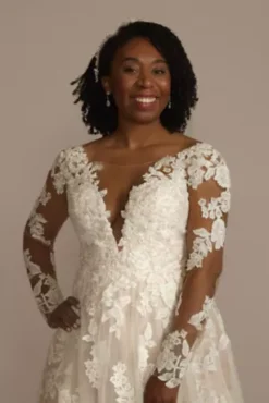 Illusion V-Neck Long Sleeve Lace Wedding Gown 8 Illusion V-Neck Long Sleeve Lace Wedding Gown -Blissful Brides Shop SLCWG924 IVYCSHMR OLEG PROD6 072