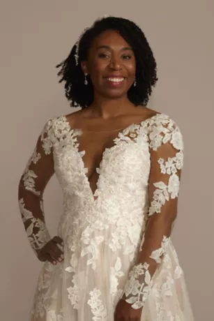 Illusion V-Neck Long Sleeve Lace Wedding Gown 5 Illusion V-Neck Long Sleeve Lace Wedding Gown - Image 3