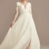 Applique Illusion Chiffon Plus Size Wedding Dress 1 Applique Illusion Chiffon Plus Size Wedding Dress -Blissful Brides Shop SLLBSWG842 IVORY SIG PROD2 V2 255