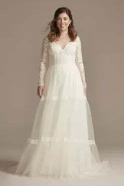 Corset Bodice Long Sleeve A-Line Wedding Dress