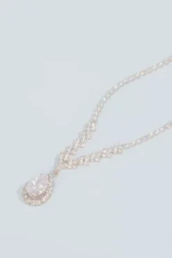 Teardrop Crystal Necklace And Earring Set -Blissful Brides Shop SP23SDMJ19729 20MROSEGOLD JWLY PROD11 3