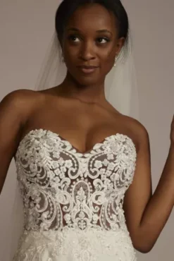 Lace Sheer Beaded Bodice Wedding Dress 8 Lace Sheer Beaded Bodice Wedding Dress -Blissful Brides Shop SV830 SFTWHTCOCOA SIG PROD11 2106