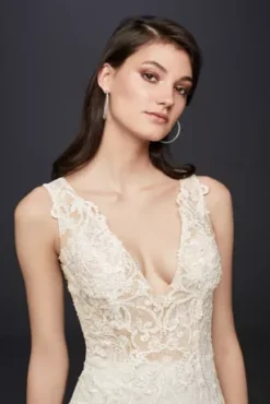 Illusion Lace Plunge Bodice Petite Wedding Dress -Blissful Brides Shop SWG772 IVYNBCHAMP SIG PROD4 074