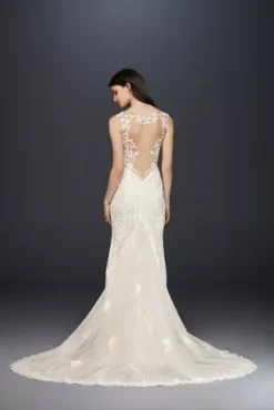 Illusion Lace Plunge Bodice Petite Wedding Dress -Blissful Brides Shop SWG772 IVYNBCHAMP SIG PROD4 111