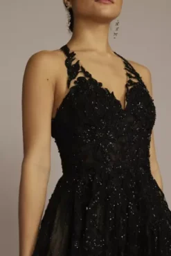 Floral Applique Open Back Bodysuit Wedding Dress -Blissful Brides Shop SWG841 BLKSNST SIG PROD3 073