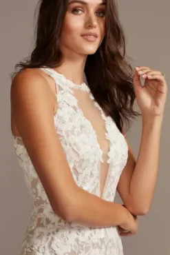 Illusion Sequin Floral Applique Wedding Dress -Blissful Brides Shop SWG843 IVYBISQUE SIG PROD9 099