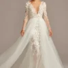 Embroidered Floral Illusion Bodysuit Wedding Dress -Blissful Brides Shop SWG851 IVYWMBEIGE SIG PROD9 010