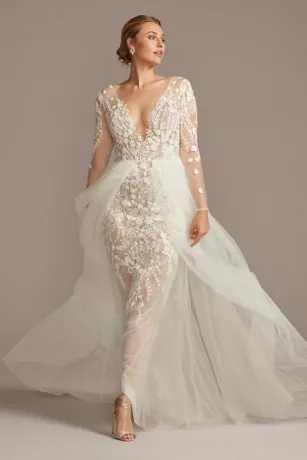 Embroidered Floral Illusion Bodysuit Wedding Dress 4 Embroidered Floral Illusion Bodysuit Wedding Dress - Image 2