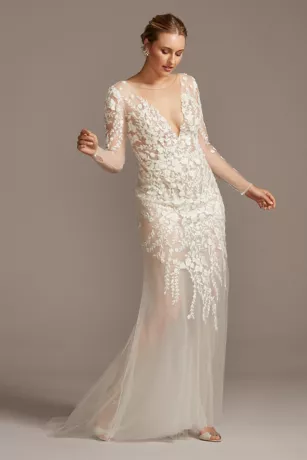 Embroidered Floral Illusion Bodysuit Wedding Dress 6 Embroidered Floral Illusion Bodysuit Wedding Dress - Image 4