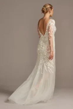 Embroidered Floral Illusion Bodysuit Wedding Dress 20 Embroidered Floral Illusion Bodysuit Wedding Dress -Blissful Brides Shop SWG851 IVYWMBEIGE SIG PROD9 191