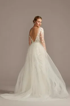 Embroidered Floral Illusion Bodysuit Wedding Dress 19 Embroidered Floral Illusion Bodysuit Wedding Dress -Blissful Brides Shop SWG851 IVYWMBEIGE SIG PROD9 230