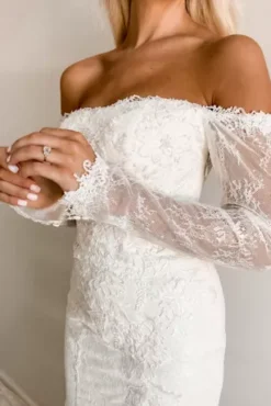 Long Sleeve Off Shoulder Sequin Lace Wedding Dress -Blissful Brides Shop SWG874 2 PDP Crop JUN23 1920x2880
