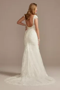 Petite Sheath Wedding Dress With Beaded Swag Back -Blissful Brides Shop SWG884 IVORY SIG PROD1 113